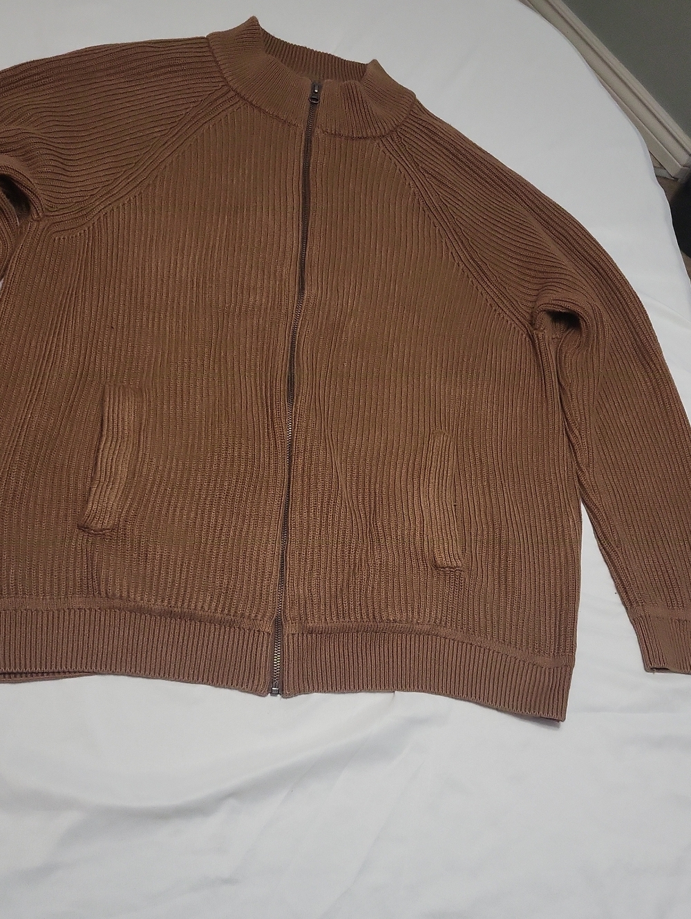 Denver Hayes Men's Brown Ribbed Full-Zip Cardigan